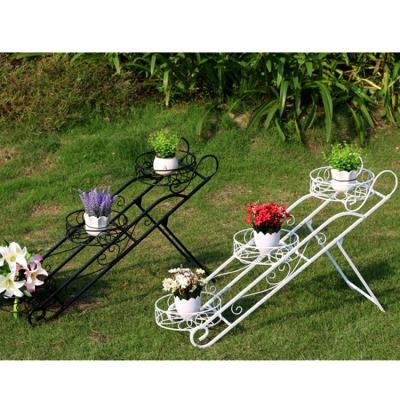 China Wholesale Light Luxury Adjustable Metal Indoor Outdoor Iron 3 Row Flower Plant Stands With Standing Planter Flower Pot Rack for sale