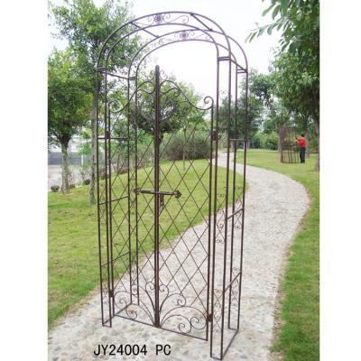 China Easily Assembled Elegant Wrought Iron Metal Garden Arch With Door Decorative Wedding Flower Trellis Arch for sale