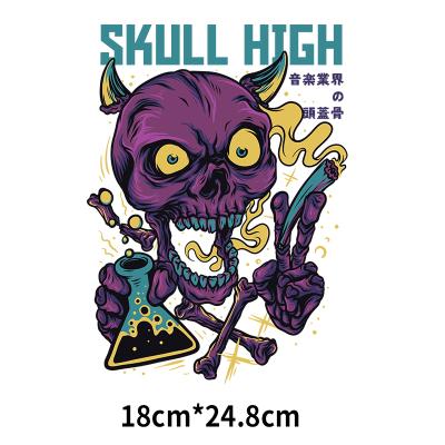 China 3D Creativity Skull Punk Heat Transfer Iron-on Clothes Accessories Spotlight Stripes On Jeans Backs Patch Sticker Fusible Fabric for sale