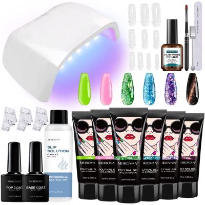 China Morovan Cat's Eye Poly Nail Gel Kits 6 Colors Glitter Poly Extension Gel Nail Kit With Slip Solution 48w UV Lamp Nail Gel PS12 Poly for sale