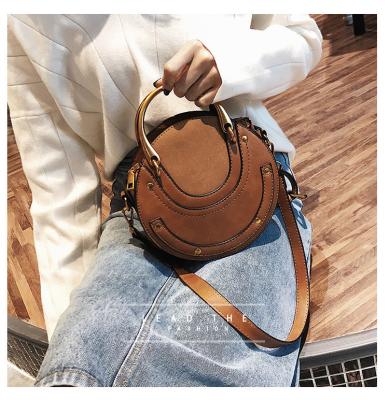 China Daily Used 2023 Popular Women's Small Round Bag 2021 European And American Fashion Frosted Splice Single Shoulder Handbag Messenger for sale