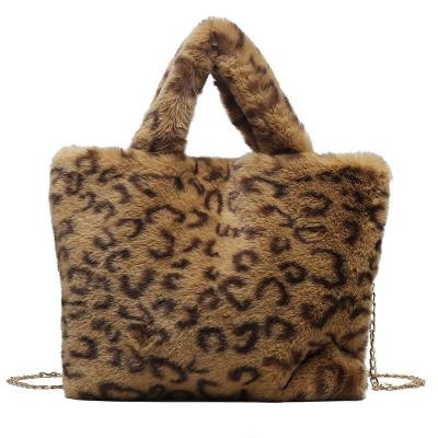 China Winter News Fashion Leopard Print Designer Handbag Women Plush Chain Shoulder Bags Faux Fur Soft Ladies Large Daily Carry Bag Tote Bag for sale