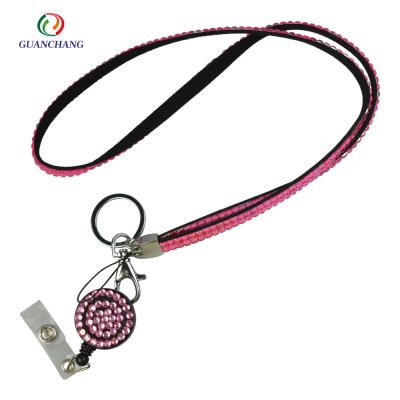 China Bling and Fashion Custom Made Wholesale Crystal Rhinestone Badge Holder Lanyard Cheap Luxury Fashion Novelty for sale