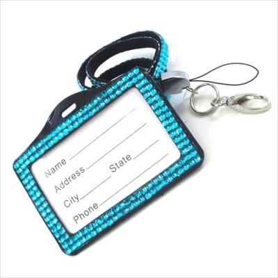 China Custom Cheap Promotional Gifts Fashion ID Card Holder Rhinestone Rhinestone Crystal Lanyard for sale