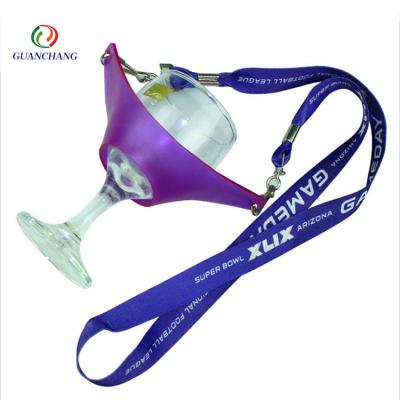 China Cheap Custom Single Polyester Factory Double Hook Wine Glass Neck Lanyard for sale