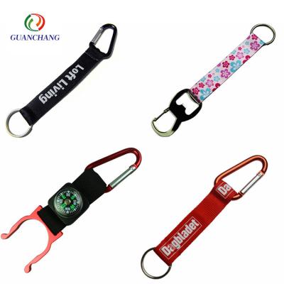 China High quality custom new design metal logo printing polyester carabiner key chain short strap lanyard for sale