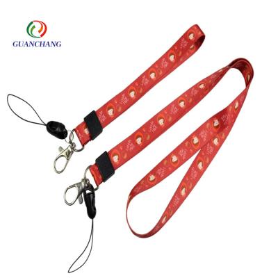 China Polyeste Dongguan factory fashion polyester cheap custom sublimation printed mobile phone strap lanyard for sale