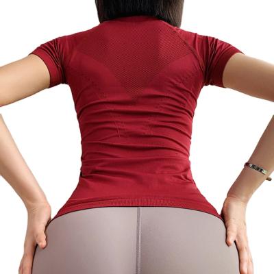 China Breathable High Quality Nylon Spandex Women Gym Wear Soft Short Sleeve Women Sport Clothes Yoga T-Shirt for sale