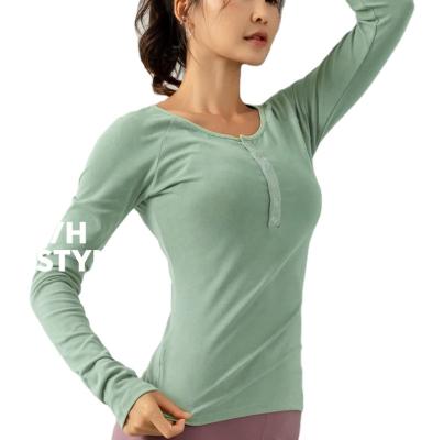 China Breathable Women's Gym Fitness Clothing Sports Workout Long Sleeve Sports T-shirt Ladies Fitness Yoga Tops for sale