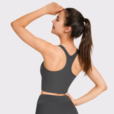 China Hot Sale Breathable Camisole Sleeveless Fitness Padded Yoga Workout Vest Women Singlet Cropped Cross Back Tank Top for sale