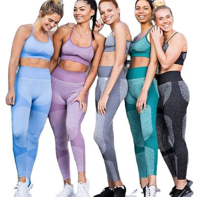 China Seamless Breathable Sports Girls Fitness Sport Wear High Elastic Yoga Set Womens 2 Pcs High Impact Gym Bra And Breathable Yoga Leggings Set for sale