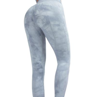 China Breathable Tie Dye Tights Double Sided Matte Nude High Waist Hip Yoga Lift Up Pants Butts Yoga Lift Up Pants for sale