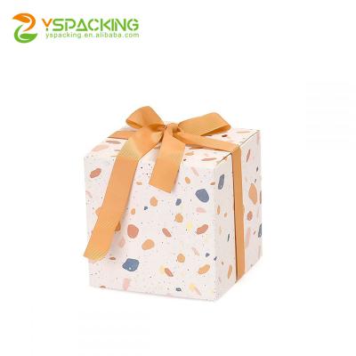 China Wholesale Recyclable Ivory Board Folding Chocolate Cake Sweet Surprise Candy Inventory Packaging Paper Boxes With Ribbon for sale