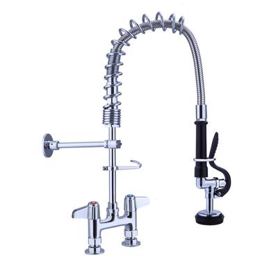 China Commercial Prerinse Thermostatic Faucets Spray Kitchen Mixer Taps, Deck Mount Pre Rinse Unit With Faucet Tall Double Holes for sale