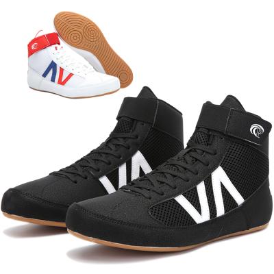 China Custom logo rubber unisex gym high top boxing wrestling shoes high quality leather professional boxing zapatillas boots for men for sale