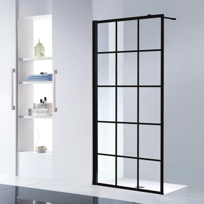 China Hardware Built Simple Black Style Framed Tempered Glass Walk In Hotel Bathroom Walk In Shower Door for sale