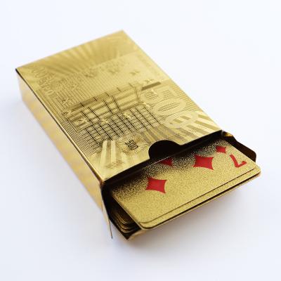 China Durable Waterproof Plastic Playing Cards Gold Foil Poker 24K Gold Foil Plated Playing Cards for sale