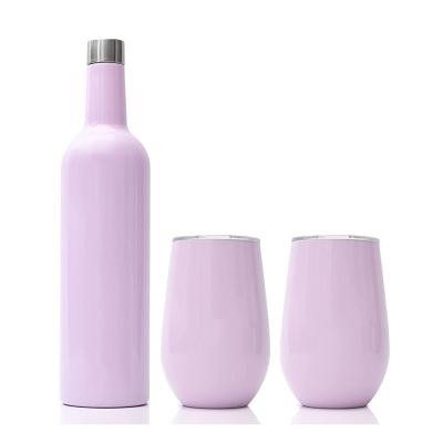 China 2022 Amazon Viable Hot Sale Promotional Gift 750ml Wine Bottle And 12oz Wine Tumbler Cups Stainless Steel Wine Bottle Set With Gift Box for sale