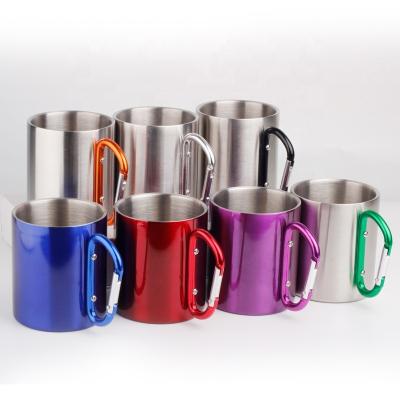 China 220ML Stainless Steel Viable Coffee Mug With Handle Carabiner Hook Beer Mug Mugs for sale