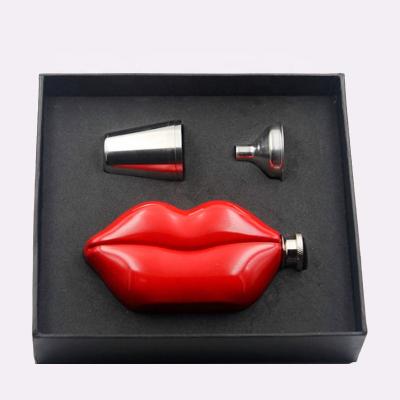 China Mid Century Modern Red Lip 5oz Stainless Steel Hip Flask Set Women Birthday Gift Ladies Funny Mini Hip Flask for sale