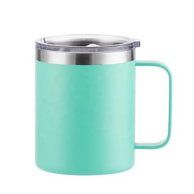 China Sustainable 12oz Stainless Steel Coffee Mug With Handle Vacuum Insulated Coffee Mug With Lid&Soft Silicone Handle Cover Reusable Mug for sale