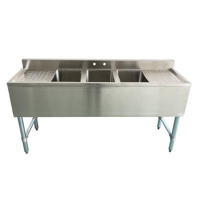 China Customized Heavy Duty Hotel Jincheng NSF Commercial Kitchen With Left&Right Drainer Three Bowl 304S/S Bar Sink for sale