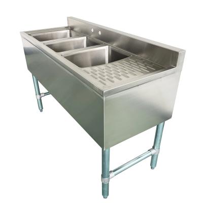 China Hotel Jincheng NSF Customized Commercial With Straight Drainer Three Tub Steel Apron Sink for sale