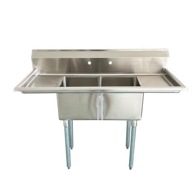 China Hotel Jincheng TWO Compartment Sink Commercial Free Standing Stainless Steel 2 Bowl Rectangular Sink for sale