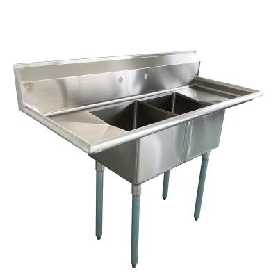 China Hotel Jincheng NSF TWO Compartment Sink Stainless Steel 2 Bowl Commercial Rectangular Compartment Sink for sale