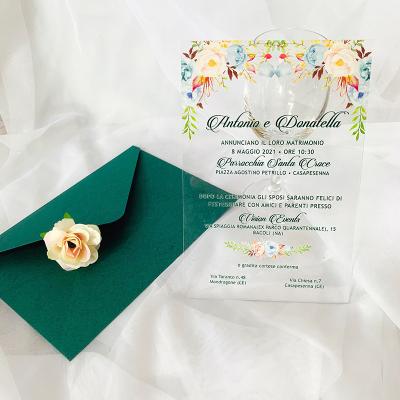 China Europe/America/Oceania Hot Sale Muslim Clear Acrylic Wedding Invitation Cards With Velvet Envelopes for sale