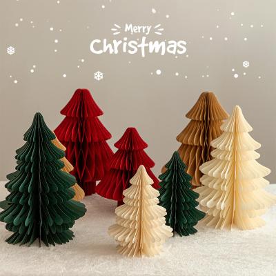 China Paper Christmas Tree Ornament Display Paper Honeycomb Holiday Party Background Decoration Hanging Biodegradable Consumables Bundle for sale