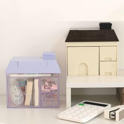 China NEW Shape Home Item Cosmetics School Supplies Plastic Storage Box Organizer Viable Creative Office Stationery Sundries With Drawers for sale