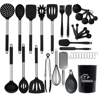 China Durable 37 Pieces Silicone Kitchen Set Stainless Steel Handle Instrument Pan Dishwasher Heat Resistant Non-Stick Cooking Safe for sale