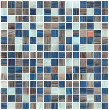 China Light blue blend with gold line glass mosaic mix pattern paper and mesh for sale