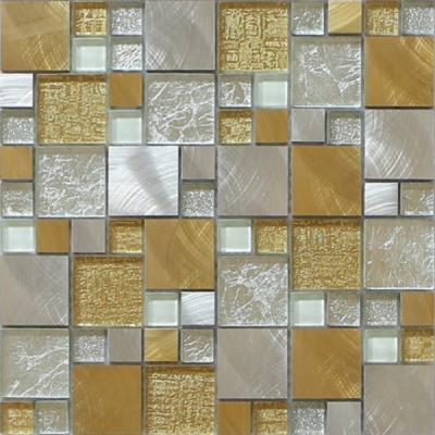 China Elegant luxury crystal glass mix metal mosaic puzzle pattern for lobby decoration for sale