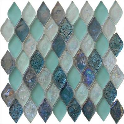 China Green series with silver leaf water waving glass mosaic tile kitchen backsplash for sale