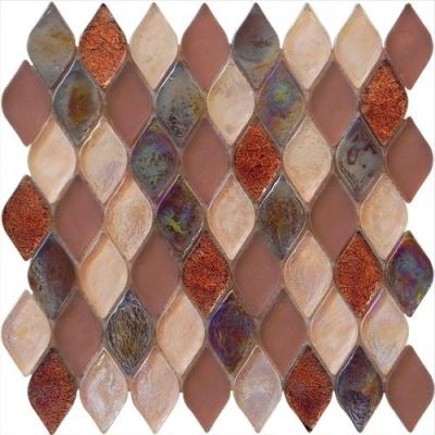 China Affordable price red brown water waving glass mosaic tile diamond shape for sale