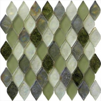 China Olive green water waving glass mosaic tile diamond shape for internal usage for sale