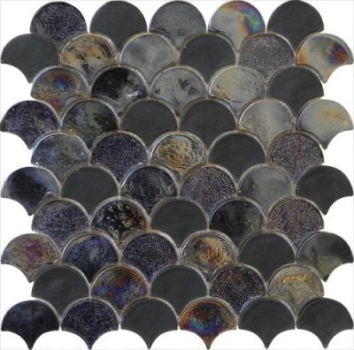 China Rainbow blacksector water waving glass mosaic for sale