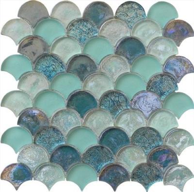 China Light green wall background water waving glass mosaic for sale