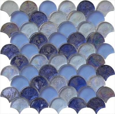 China Blue blend serie backsplash water waving glass mosaic for sale