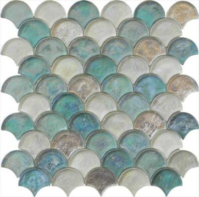 China Light blue green mix water waving glass mosaic for hotel mall for sale