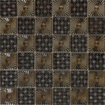 China Metal pattern ceramic backup blend glass mosaic tile for sale