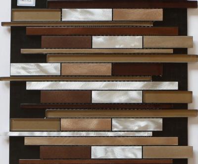 China Brown red linear glass mix metal mosaic brush finished for entrancewall decoration for sale