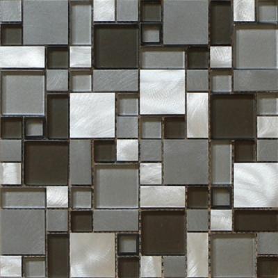 China 3D square tile glass mix metal mosaic brush finished for wall decoration for sale