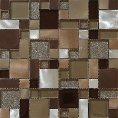 China 3D red silver square tile glass mix metal mosaic brush finished for sale