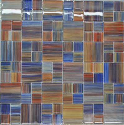 China Catching eye red blue mix puzzel glass mosaic wall tile for sale