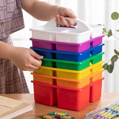 China Eco-Friendly Rainbow Color Fun Plastic Storage Baskets For Classroom Or Home Organizing Paper Pencil Toys Organizer Bins Containers for sale