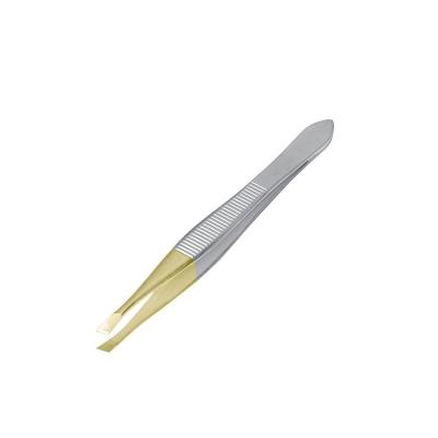 China Professional Oblique Eyebrow Half Tweezers Stainless Steel Gold Plated Tweezers for sale