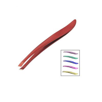 China Professional Oblique Eyebrow Tweezers Stainless Steel Tip With Eletronic Plated Laser Pattern Tweezers for sale